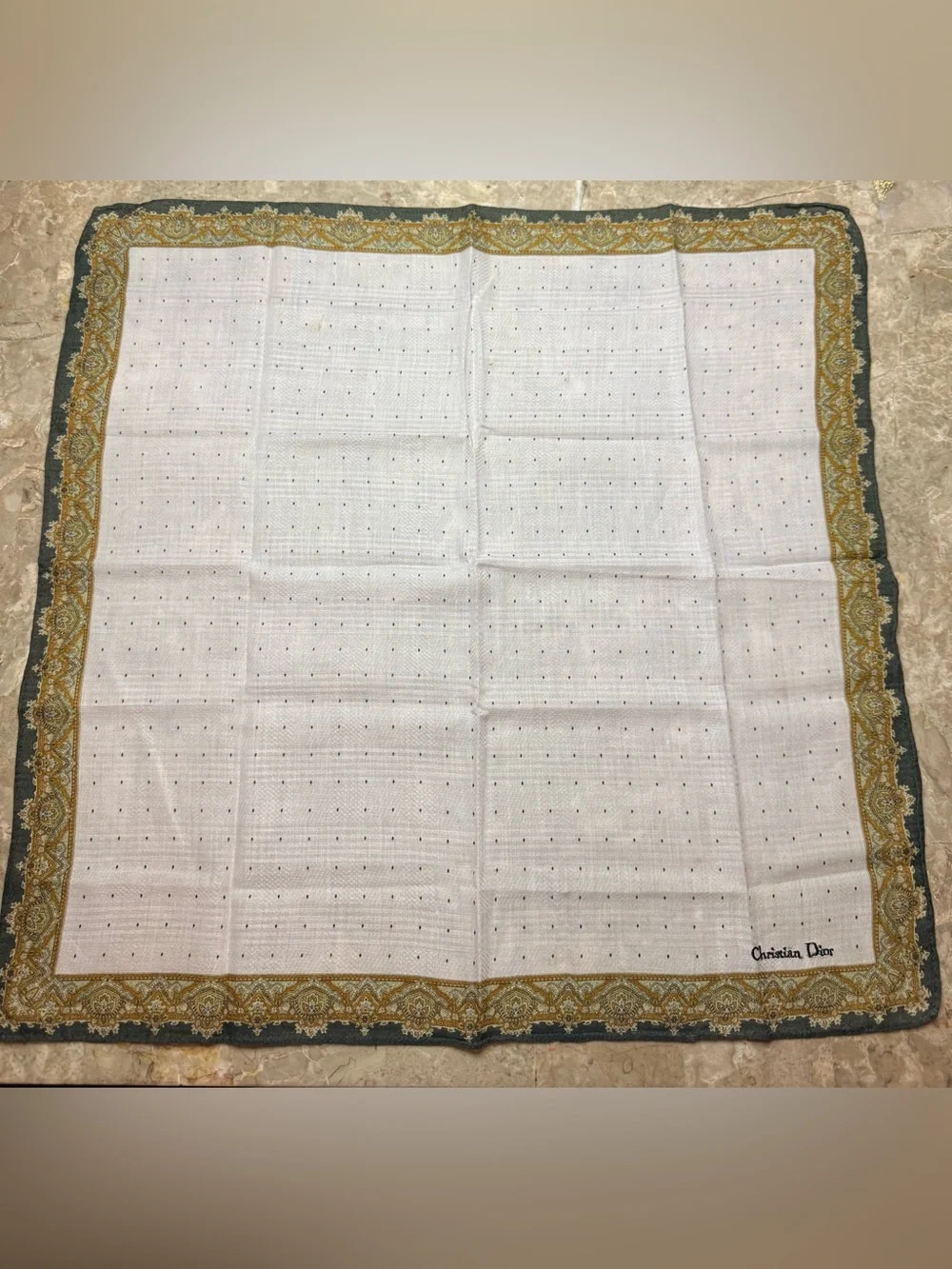 Dior White Scarf with Gold Paisley Border